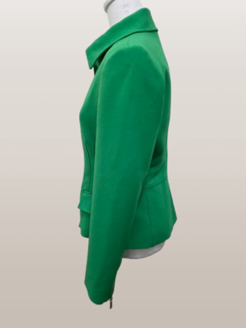 KAREN MILLEN NWT Kelly Green Blazer Size 6 Tailored 2-Way Zip Silver Hardware - Picture 8 of 15